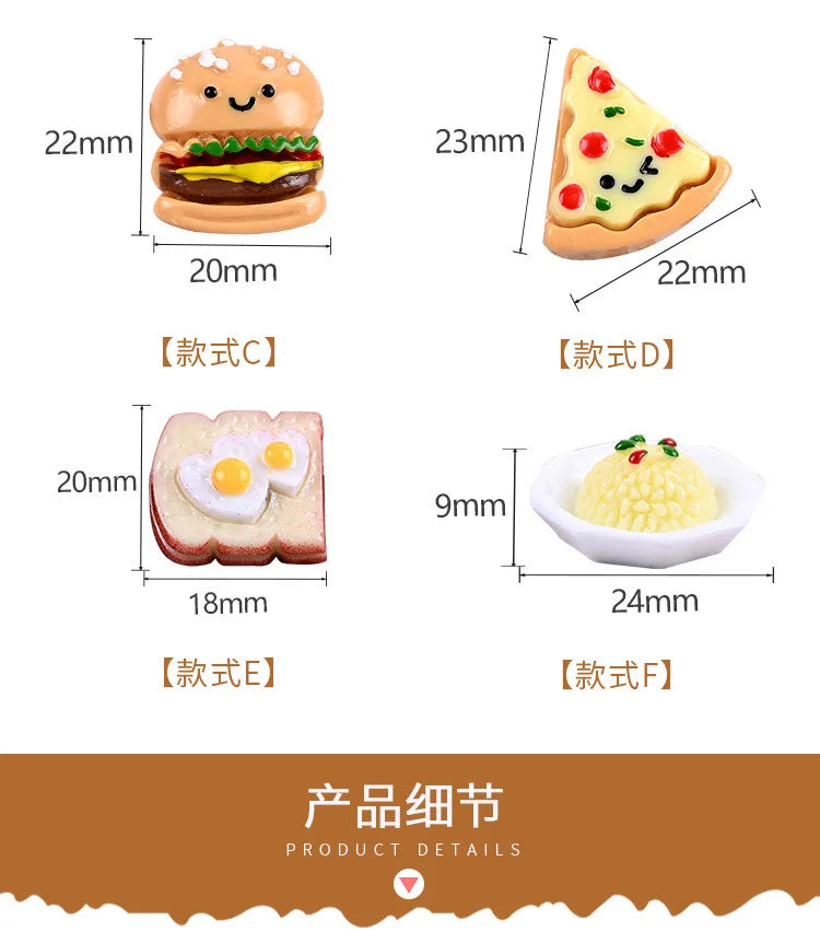 Hand-Painted Mini Pizza & Hamburger Resin Appliques | 10pcs Flat Back Miniature Food Decorations for DIY Crafts