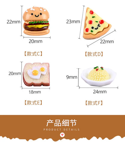 Hand-Painted Mini Pizza & Hamburger Resin Appliques | 10pcs Flat Back Miniature Food Decorations for DIY Crafts