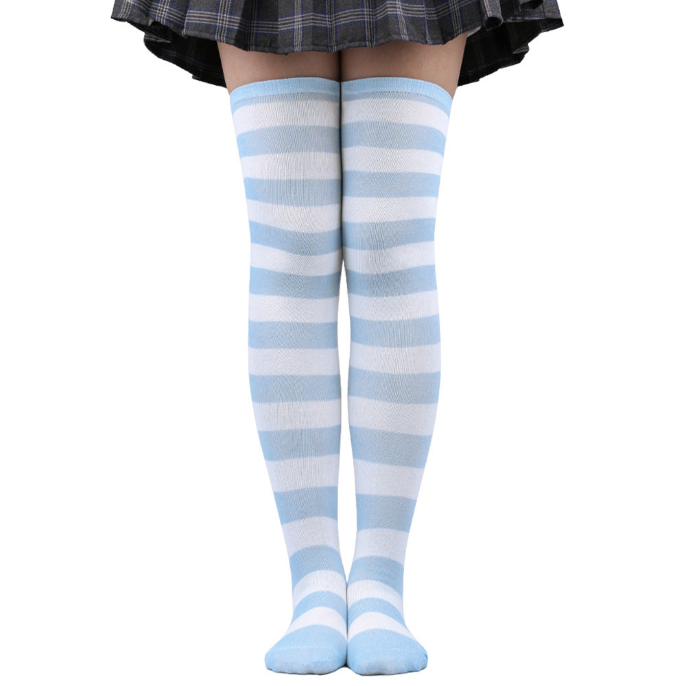 Women's Striped Thigh High Stockings | Black, White & Pink Over-Knee Lolita Harajuku Y2K Socks