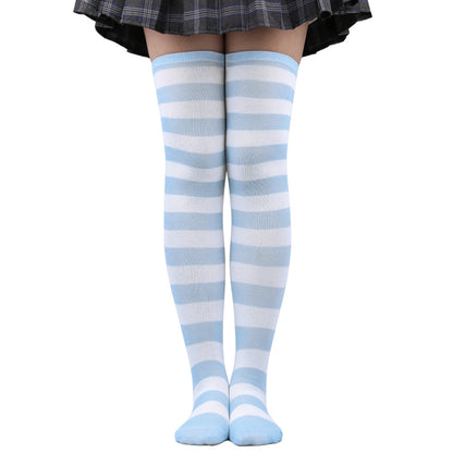 Women's Striped Thigh High Stockings | Black, White & Pink Over-Knee Lolita Harajuku Y2K Socks