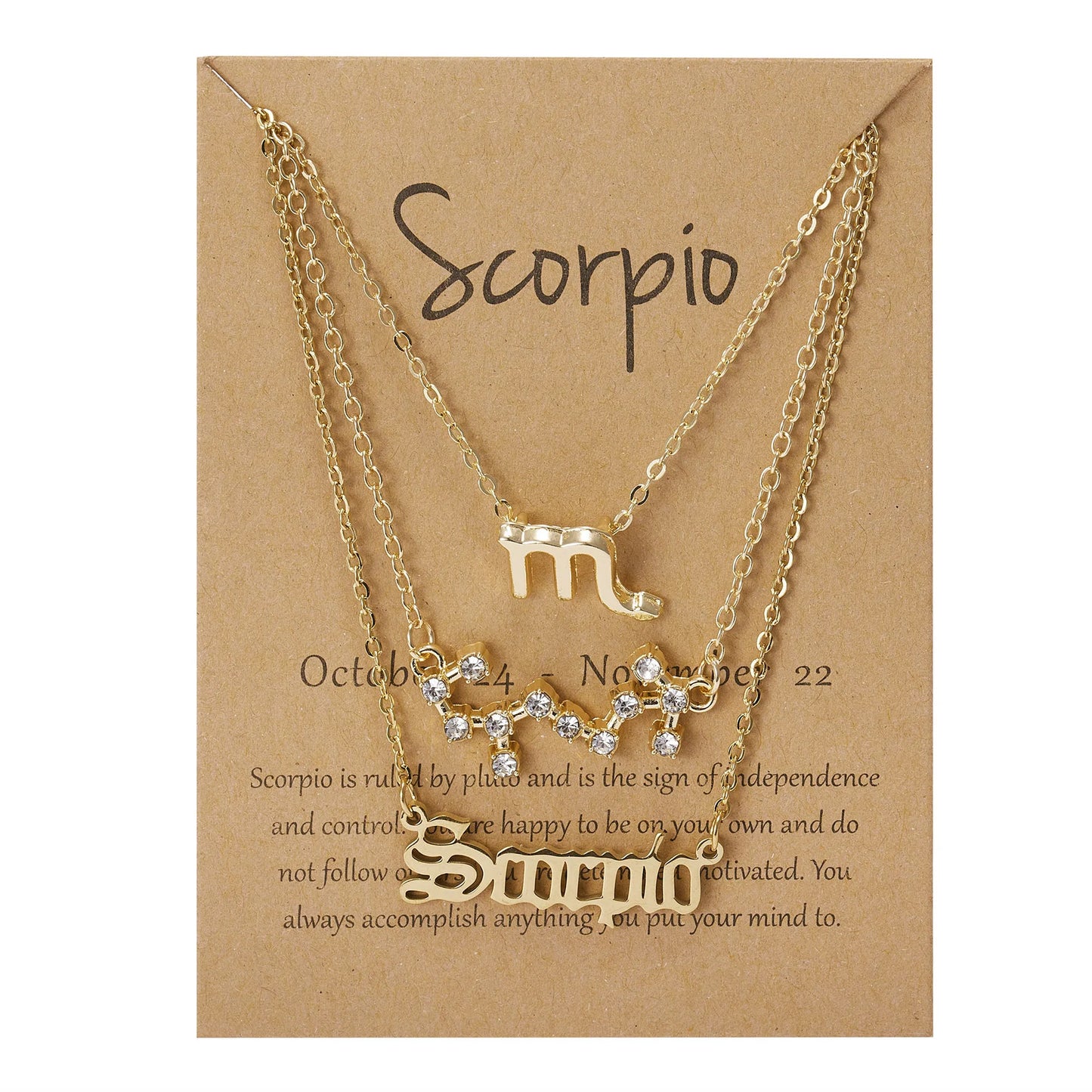 Women's 12 Zodiac Sign Necklace Set | 3pcs Constellation Pendant Choker Birthday Jewelry with Card