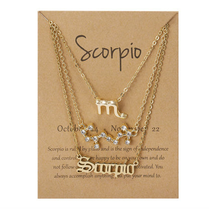 Women's 12 Zodiac Sign Necklace Set | 3pcs Constellation Pendant Choker Birthday Jewelry with Card