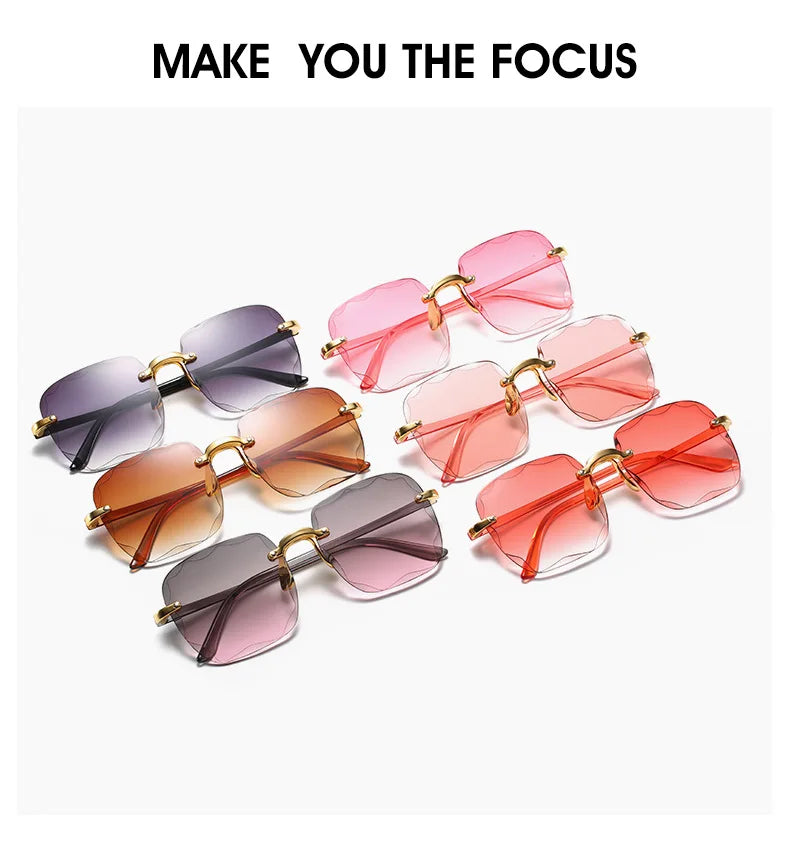 Women's Square Rimless Sunglasses | 3pcs Luxury Designer Summer UV400 Shades for Women & Men