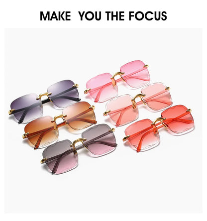 Women's Square Rimless Sunglasses | 3pcs Luxury Designer Summer UV400 Shades for Women & Men