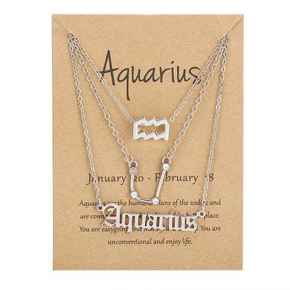 Women's 12 Zodiac Sign Necklace Set | 3pcs Constellation Pendant Choker Birthday Jewelry with Card