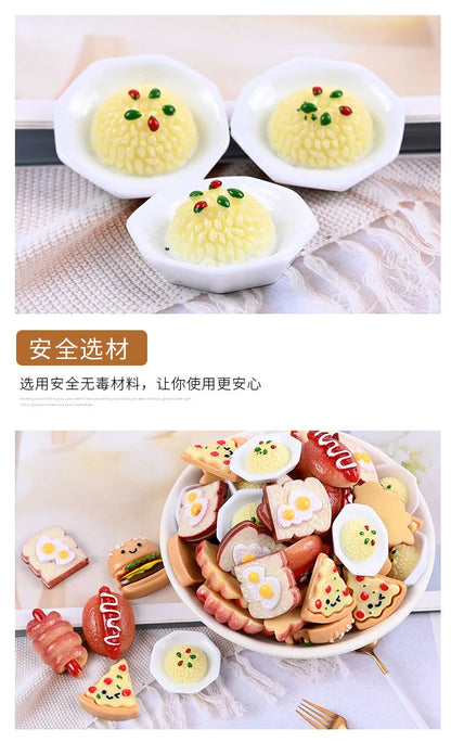 Hand-Painted Mini Pizza & Hamburger Resin Appliques | 10pcs Flat Back Miniature Food Decorations for DIY Crafts
