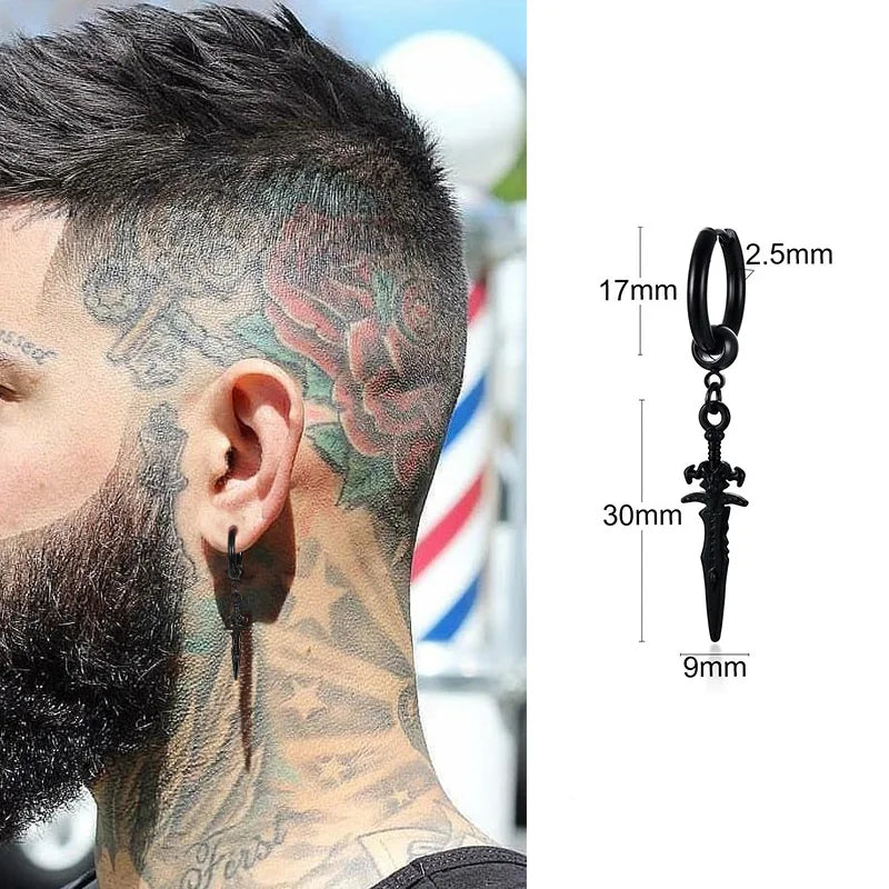 Men's Stainless Steel North Star Huggie Hoop Earrings | Piercing or Clip-On Cross Jewelry Gift