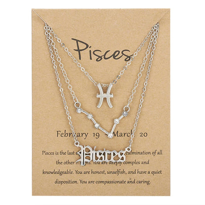 Women's 12 Zodiac Sign Necklace Set | 3pcs Constellation Pendant Choker Birthday Jewelry with Card