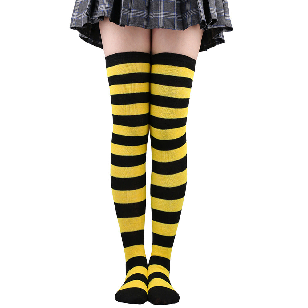 Women's Striped Thigh High Stockings | Black, White & Pink Over-Knee Lolita Harajuku Y2K Socks