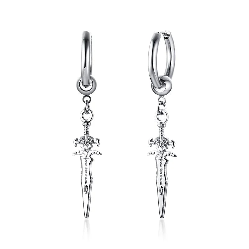 Men's Stainless Steel North Star Huggie Hoop Earrings | Piercing or Clip-On Cross Jewelry Gift