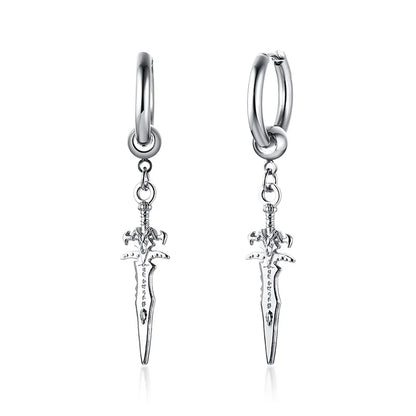 Men's Stainless Steel North Star Huggie Hoop Earrings | Piercing or Clip-On Cross Jewelry Gift