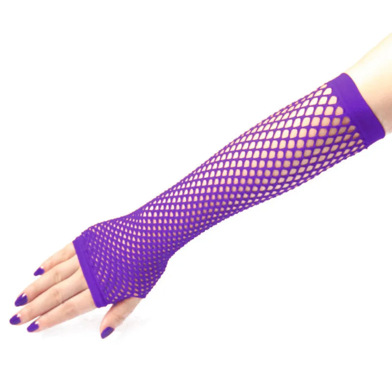 Women's Fishnet Fingerless Arm Warmers – Long Gloves for Party & Fancy Dress