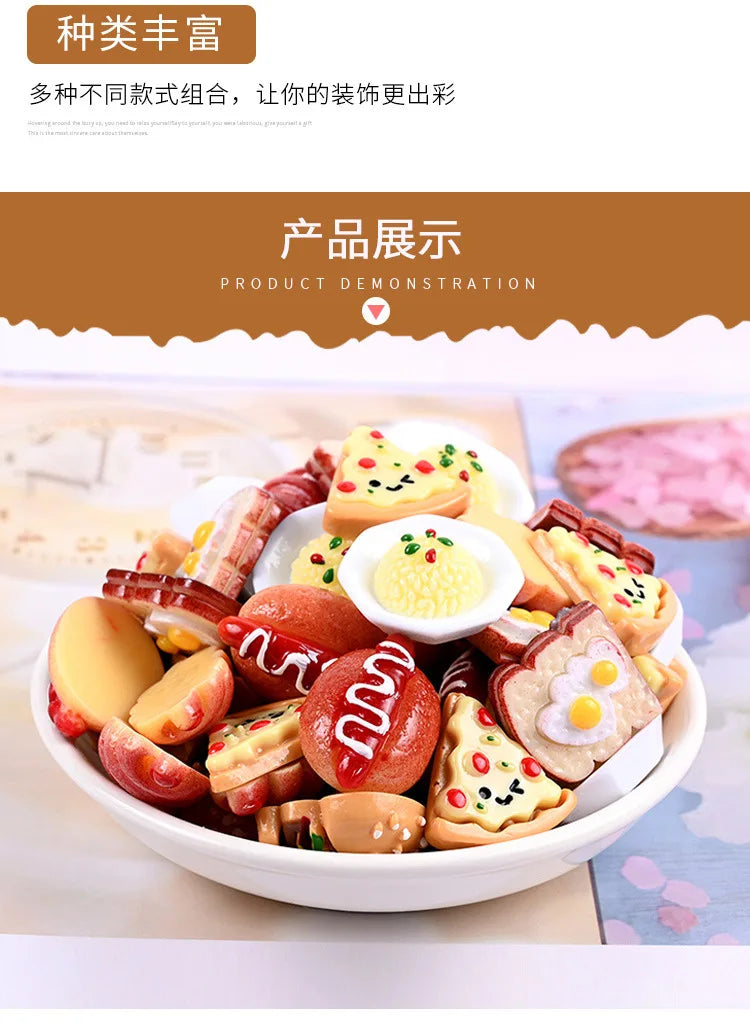 Hand-Painted Mini Pizza & Hamburger Resin Appliques | 10pcs Flat Back Miniature Food Decorations for DIY Crafts