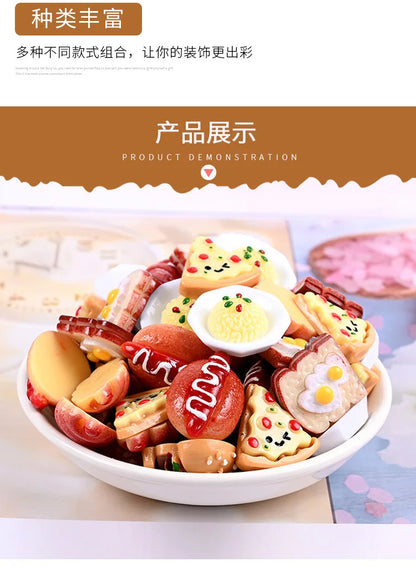 Hand-Painted Mini Pizza & Hamburger Resin Appliques | 10pcs Flat Back Miniature Food Decorations for DIY Crafts