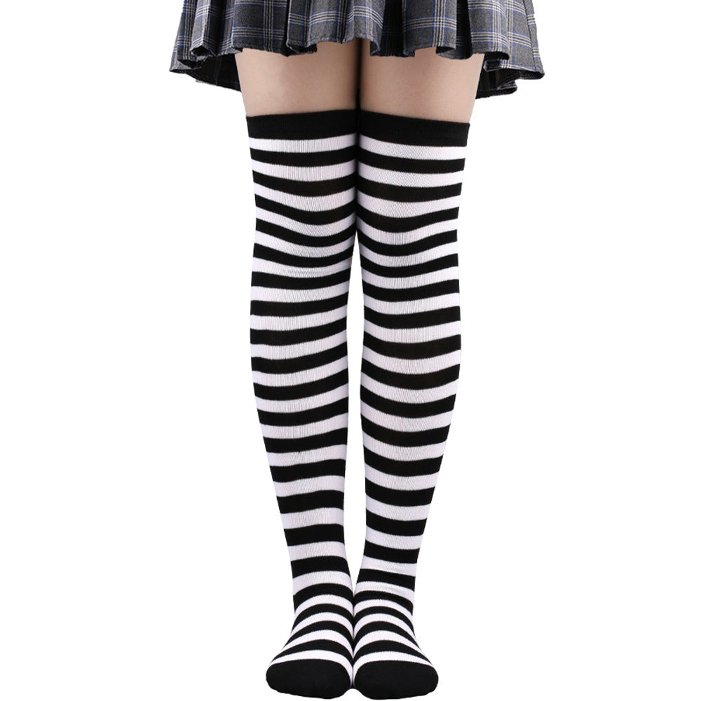 Women's Striped Thigh High Stockings | Black, White & Pink Over-Knee Lolita Harajuku Y2K Socks