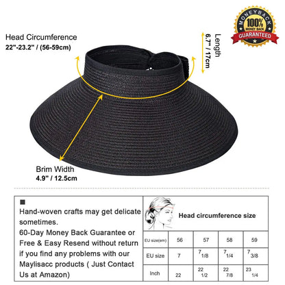Women's Foldable Wide Brim Straw Beach Hat – UV Protection Sun Cap