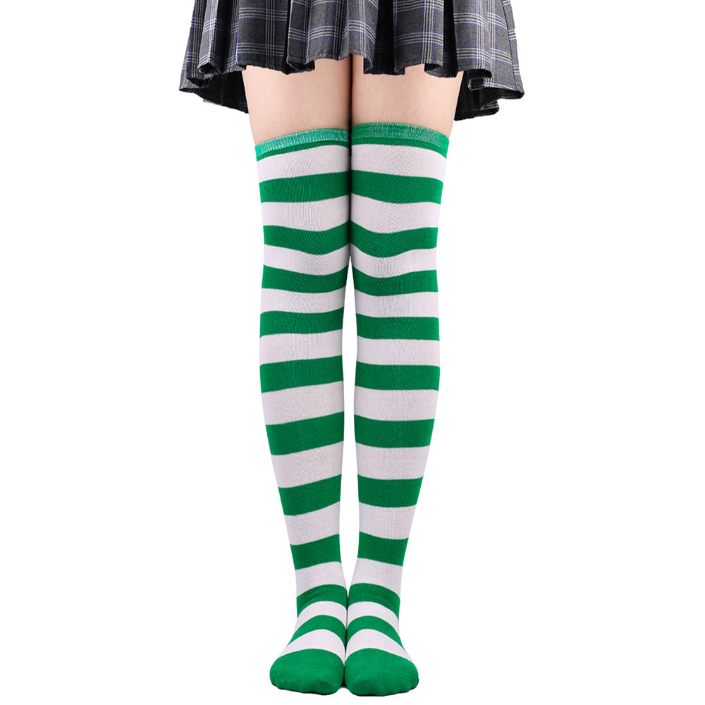 Women's Striped Thigh High Stockings | Black, White & Pink Over-Knee Lolita Harajuku Y2K Socks