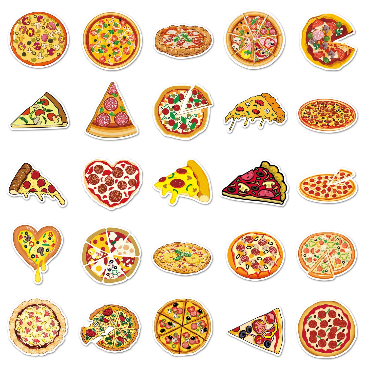 Pizza Cartoon Graffiti Stickers | 50pcs Cute Pizza Series Decals for Laptop, Suitcase & Skateboard