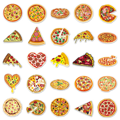Pizza Cartoon Graffiti Stickers | 50pcs Cute Pizza Series Decals for Laptop, Suitcase & Skateboard