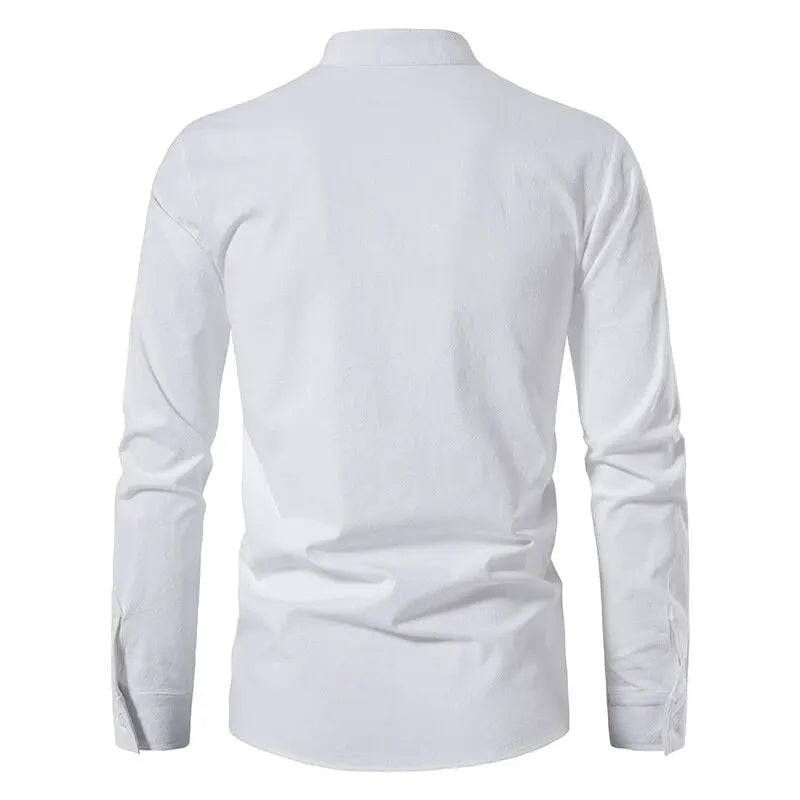 King Billion Men's Cotton Linen Shirt – Casual Long Sleeve V-Neck | S–XXXL