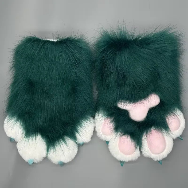 Fursuit Paw Gloves Faux Fur Animal Claw Mittens for Cosplay and Halloween