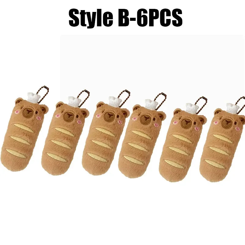 Cartoon Capybara & Croissant Plush Keychain | Soft Bread Food Stuffed Hanging Accessory