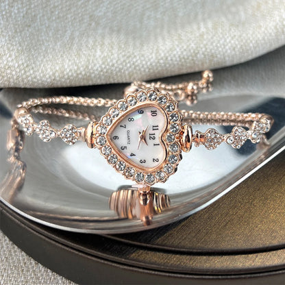 Women's Heart-Shaped Ribbon Strap Diamond Watch | Adjustable Bracelet Fashion Wristwatch