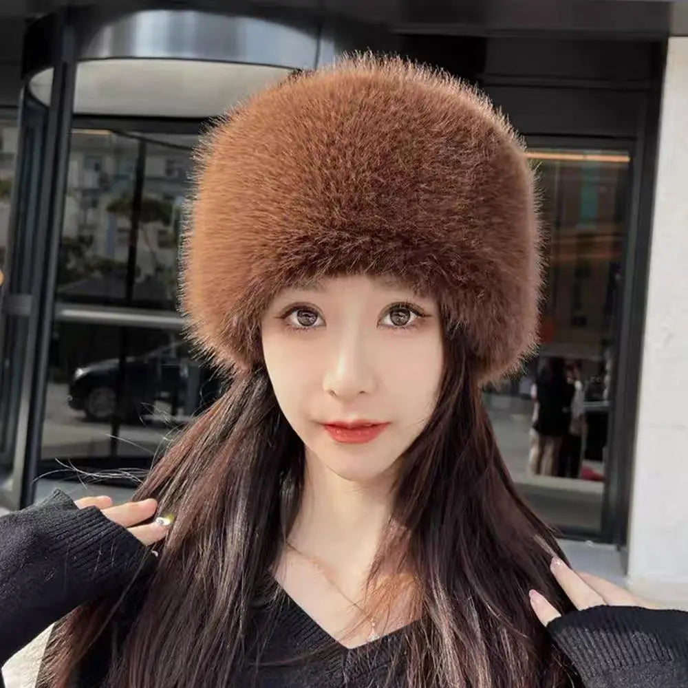 Women's Fluffy Faux Fur Winter Hat – Warm Windproof Bucket & Bomber Cap