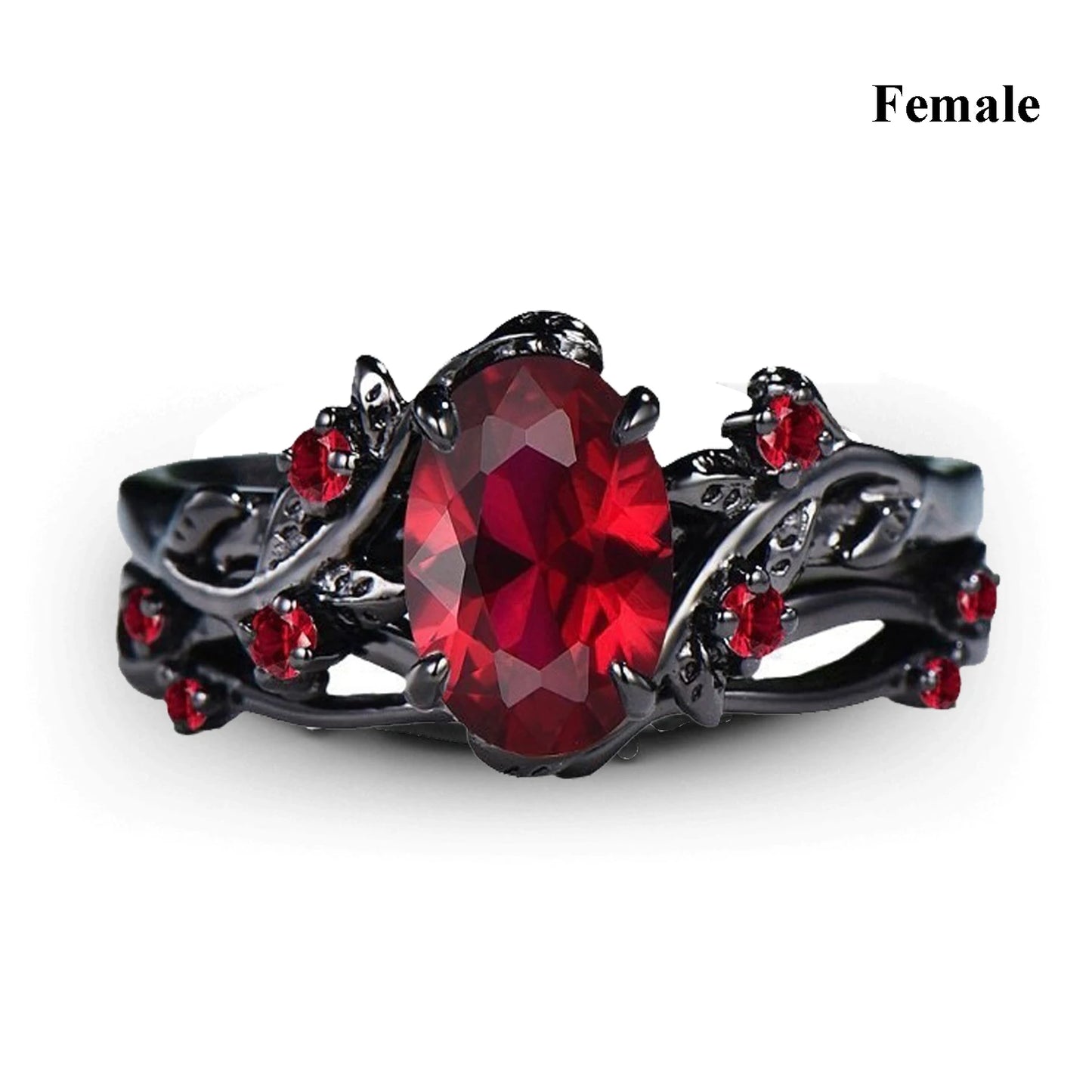 Charm Couple Rings Set | Women's Red Rhinestone Ring & Men's Stainless Steel Celtic Dragon Wedding Band