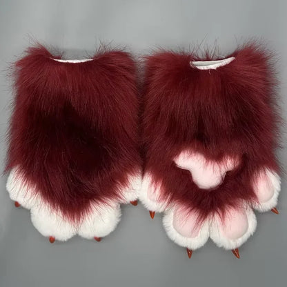 Fursuit Paw Gloves Faux Fur Animal Claw Mittens for Cosplay and Halloween