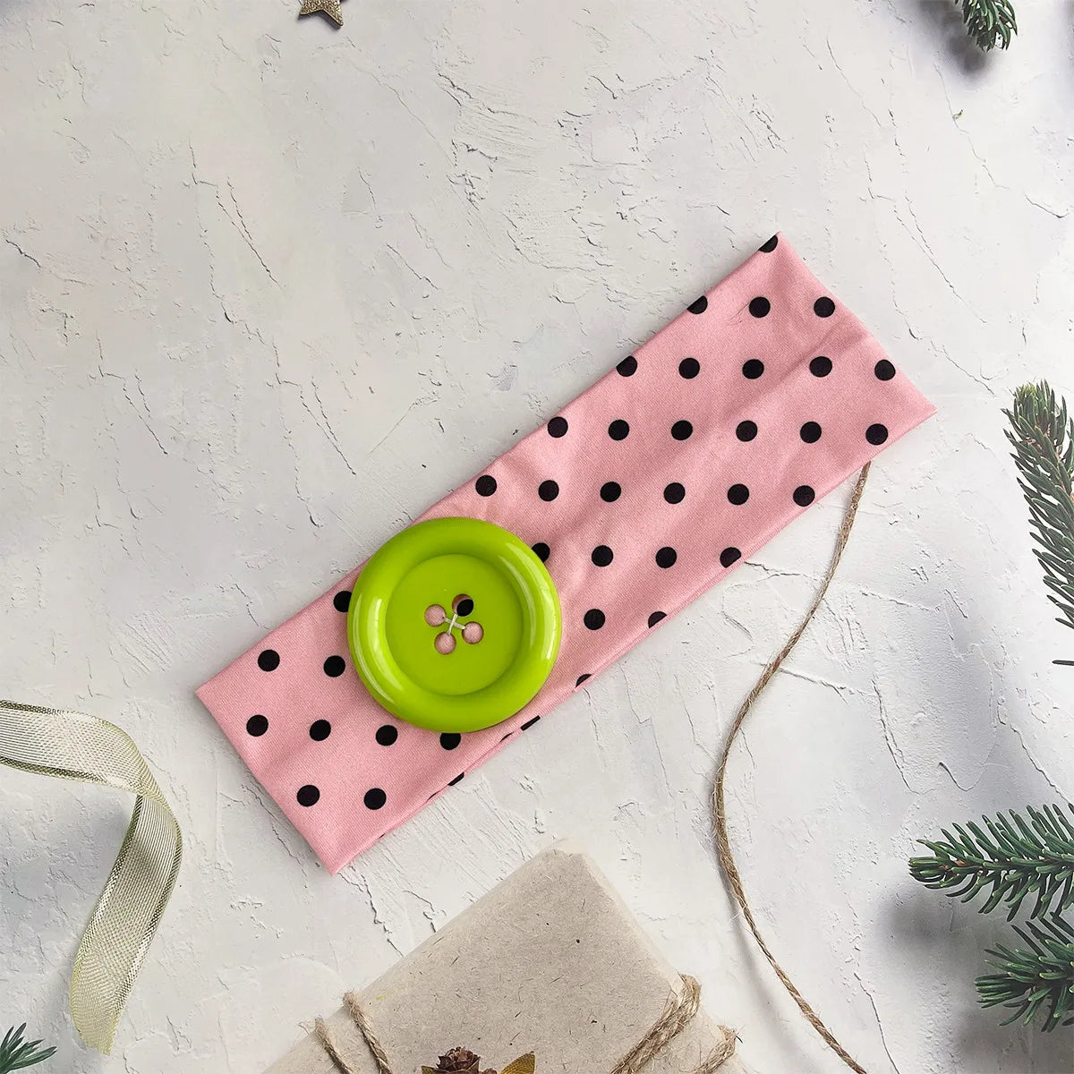 Vintage Polka Dot Button Headband for Women