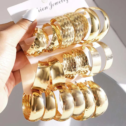 Women's Vintage Gold Circle Hoop Earring Set | 6pcs Exaggerated Geometric Dangle Earrings