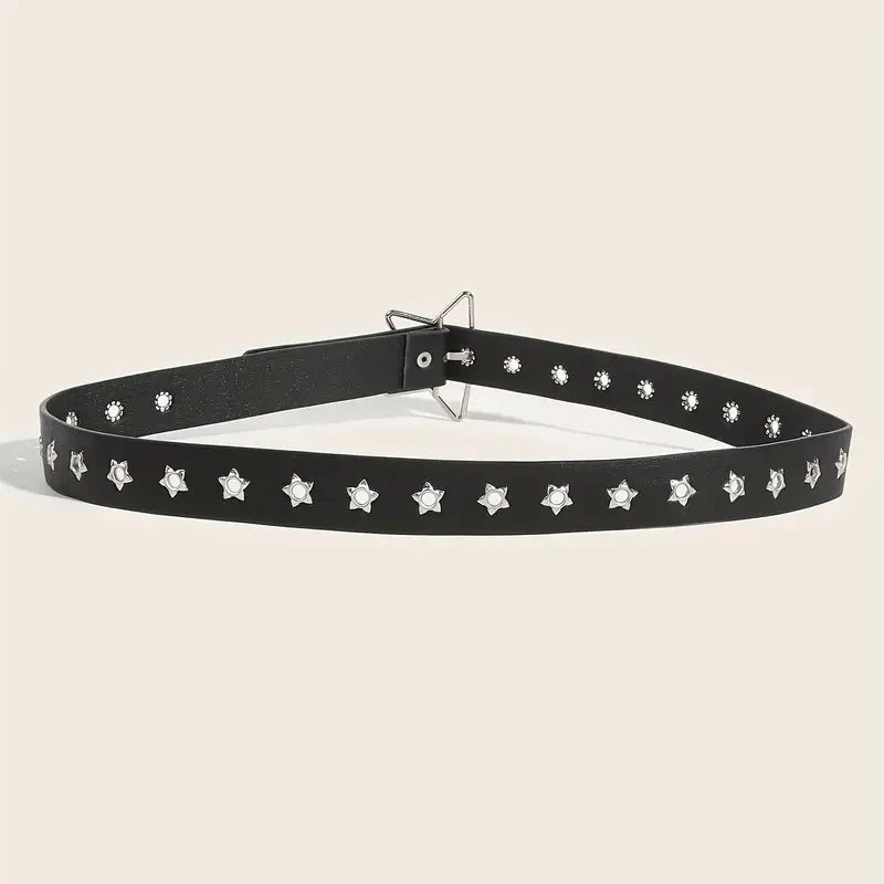 Y2K Punk Star Eyelet Belt – Goth PU Leather Rivet Belt