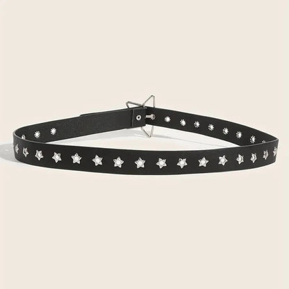 Y2K Punk Star Eyelet Belt – Goth PU Leather Rivet Belt