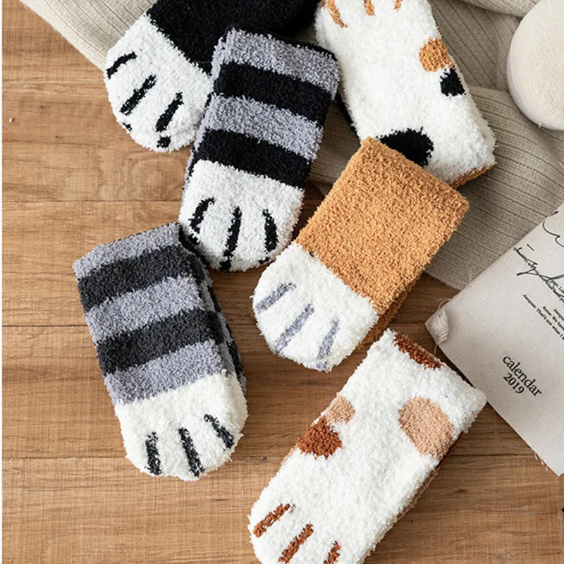 Women's Kawaii Novelty Socks – Cute 3D Dog & Cat Paw Print Fleece Socks