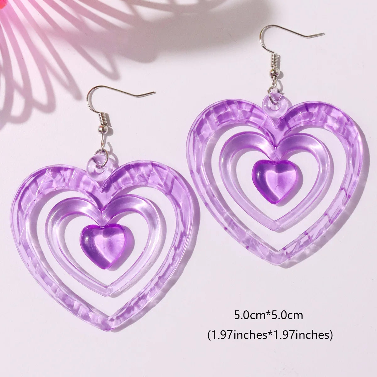 Y2K Heart Drop Earrings in Acrylic and Silver