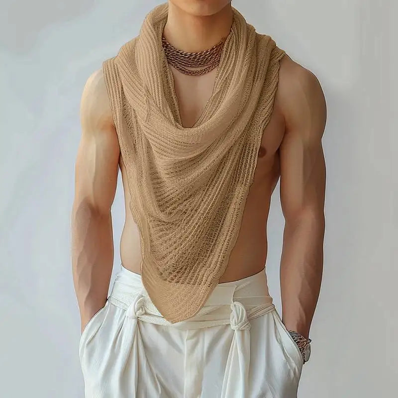 INCERUN Men's Irregular Turtleneck Tank Top – Sleeveless Streetwear Vest | S–5XL