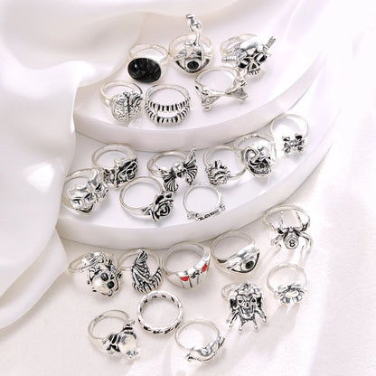 24 Piece Gothic Punk Ring Set for Men Skeleton Butterfly and Frog Jewelry