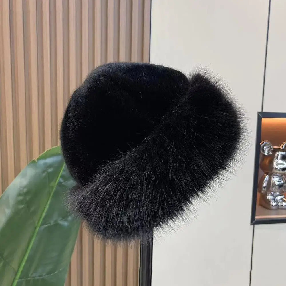 Women's Fluffy Faux Fur Winter Hat – Warm Windproof Bucket & Bomber Cap