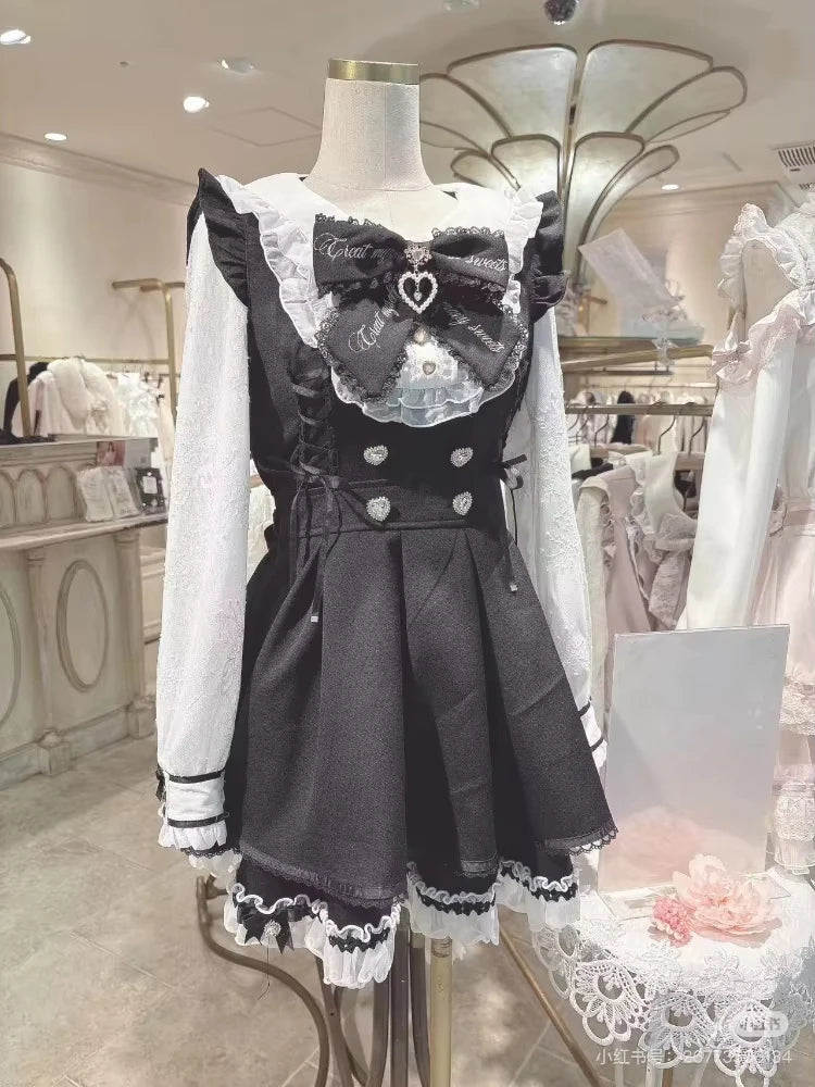 Gothic Lolita Bow Dress and Shorts Set with Sailor Collar