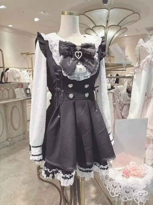 Gothic Lolita Bow Dress and Shorts Set with Sailor Collar