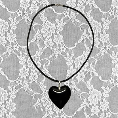 Women's Big Red Glass Heart Pendant Necklace | Y2K Crystal Stone Jewelry with Black String