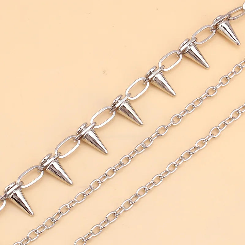 Men's Punk Spike Rivet Metal Pants Chain Belt Chain and Keychain
