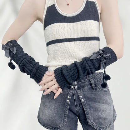 Girls' Red Knitted Arm Sleeves | Warm Sweet Fingerless Gloves for Christmas & New Year Gift