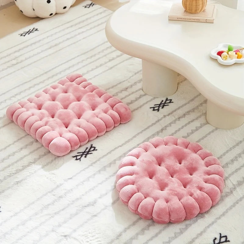 Large Biscuit Shape Plush Cushion – Soft Decorative Cookie Seat Pad for Chair, Floor & Tatami