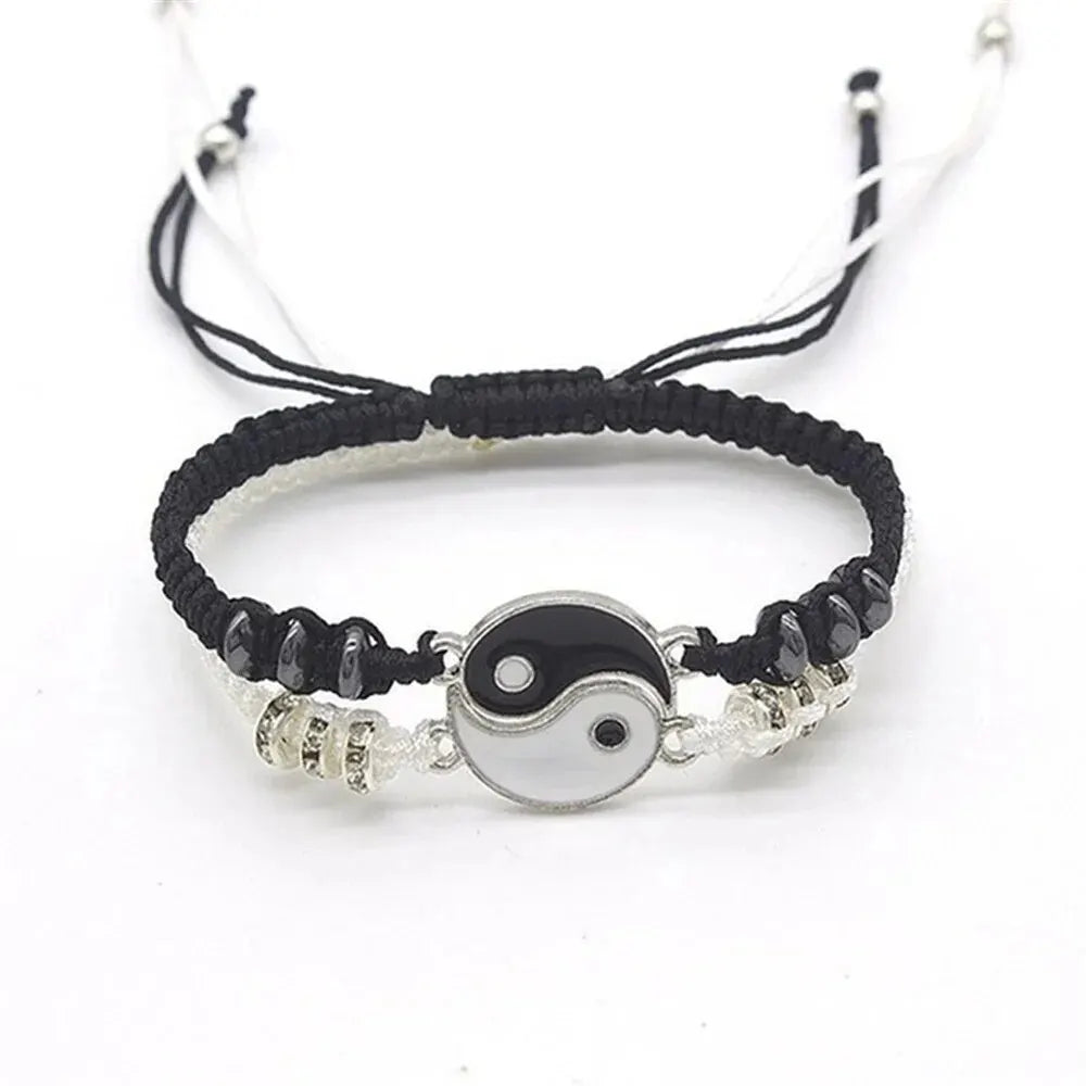 Couple Tai Chi Bracelet Set | 2pcs Black & White Adjustable Chain Bracelet for Daily Wear