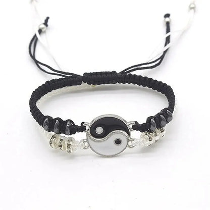 Couple Tai Chi Bracelet Set | 2pcs Black & White Adjustable Chain Bracelet for Daily Wear