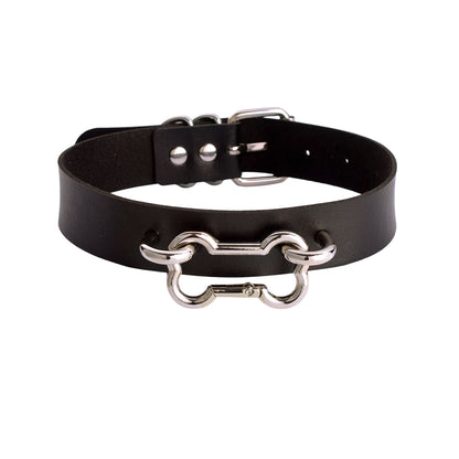 Women's Goth Bone Collar Choker Necklace | Black Leather Alt Fashion Gothic Jewelry