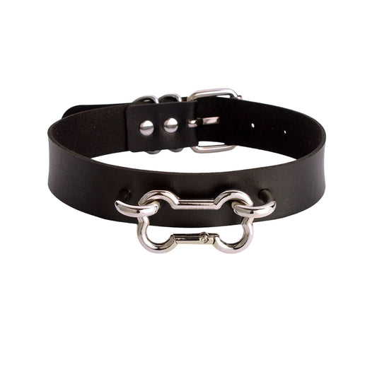 Women's Goth Bone Collar Choker Necklace | Black Leather Alt Fashion Gothic Jewelry