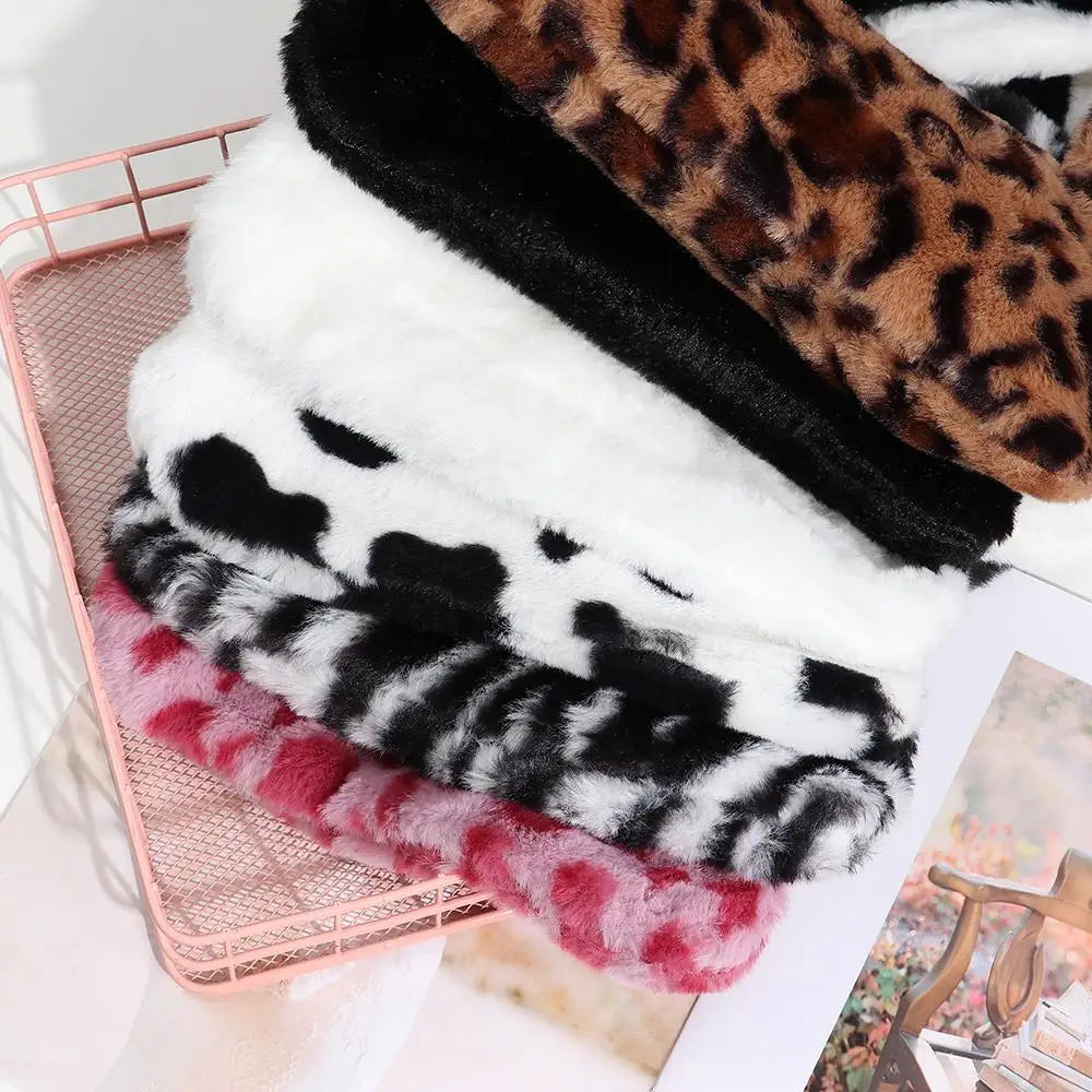 Women's Animal Print Leopard Plush Shoulder Bag | Casual Crossbody Messenger Bag for Ladies